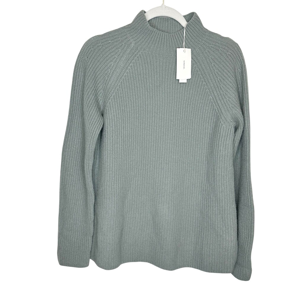 Vince Sweater Womens Medium Green Wool Cashmere Mock Neck Raglan Knit Pullover